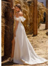 Cold Shoulder Ivory Glitter Tulle High Slit Wedding Dress